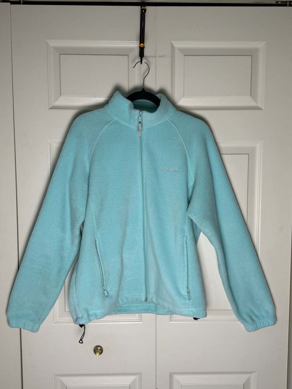 Columbia Women’s Large Aqua Blue Full Zip Fleece Jacket Gorpcore Outdoor Y2K